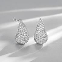 Luxurious Sparkling Teardrop Shaped Earrings in Gold Tone