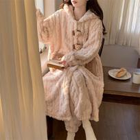 Women's Thickened Coral Fleece Hooded Pajama Set One Size (80-140 Catties)