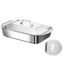 with Lid Grilling Tray Non-stick Bottom Grilled Fish Plate Baking Tool Roaster Pan  Commercial S-Non-stick bottom