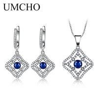 UMCHO Blue Sapphire brangakmenių papuošalų rinkiniai pakabukai, kaklo papuošalai, auskarai moterims safyras