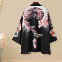 Tradicinis japoniškas megztinis kimono vyriškas moteriškas apsauginis spaudinys nuo saulės, plonas laisvas vasarinis kimono paltas XXXL juoda