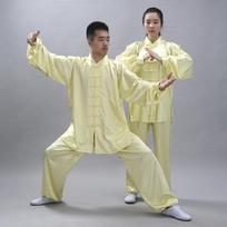 Tradicinių kinų drabužių rinkinys Vyras rudens lininis sagtis Kung Fu marškinėliai Rytų retro viršutinės kelnės Tai Chi kvėpuojančios uniformos Hanfu XS šviesiai geltonos spalvos