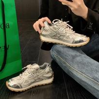 Fashion Luxury Sneakers Women Lace Up Round Toe Brand Casual Shoes Patchwork Mesh Hollow Outs Running Shoes Outdoor Sports Shoes Woman 35 sidabras