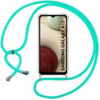 Case - for Samsung Galaxy A12 - Transparent - Shockproof - Adjustable Green Lanyard