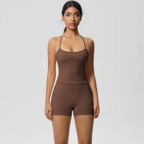 New Solid Color Strap Back Sports Bra Set With High Waist, Hip Lifting, Running, Fitness, Yoga Clothing Set For Women S