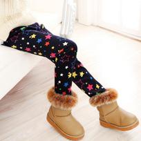 Girls' Fleece-Lined Leggings: Autumn/Winter Children's Printed Slim-Fit Thermal Pants - Outerwear Long Pants 110cm