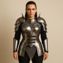 Moteriški viduramžių plieniniai šarvai Gotikinis fantazijos krūtinės šarvas, peties antrankiai, grandininio šarvo sijonas Cosplay, ir Helovino kostiumas