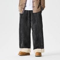 Men Corduroy Casual Fleece Pants Winter Men Cotton-Padded Trousers Man Thick Warm Wide Leg Straight Pants Male Leisure Pants M