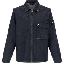 Stone Island vientisos spalvos didelės kišenės atlapas užtrauktukas laisvas ilgomis rankovėmis džinsinis švarkas unisex švarkai L1S141200002S00J7VJ201 XL