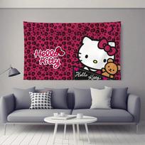 Sanrio Hello Kitty Pink Kawaii Printed Tapestry Modern Wall Art Living Room Bedroom Decoration Gift for Kitty Fans 74x94cm(29x37in)