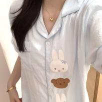 New cartoon Miffy bear pajamas women's summer cardigan short-sleeved shorts two-piece women's loungewear S