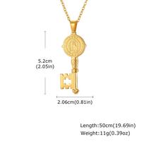 Men Virgin Mary Maria Key Necklace,Miraculous Medal Gold Color Stainless Steel Pendant Necklace,Religion Gothic Jewelry Gift 50cm