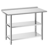 Stainless Steel Work Table, 61x122 cm Food Prep Table with 2 Shelves and Backsplash, Commercial Kitchen Workstation, Metal Heavy Duty Utility