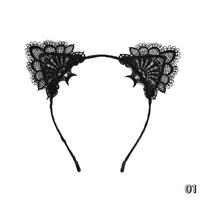 Women Girls Sexy Black White Cat Ears Lace Hairband Sweet Hollow Out Headband Party Masquerade Cosplay Decor Accessory