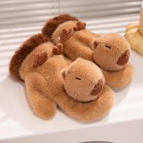 Adorable Capybara & Penguin Plush Fleece-Lined Gloves for Kids - Warm Winter Gift for Girls One Size (23cm)