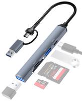 USB 3.0 Hub with MicroSDSD Card Reader, Type-C & Type-A Compatible, TFMicroSD Card Reader, USB-C Data Transfer, Type-C OTG Compatible,