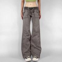 Retro Lace-up Low Rise Pants Streetwear Patchwork Loose Casual  for Women Harajuku Straight Trousers Korean Fashion S