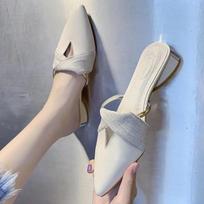 Sandals Slides Pointed Toe Heeled Shoes for Women Woman Slippers Outside Summer 2025 Korea Style on Sale Promotion Top Designs 34