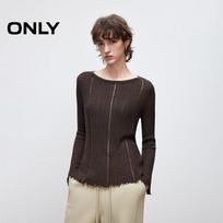 ONLY Women's Relaxed Frayed Edge Long-Sleeve Knit Top L