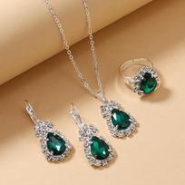 High-Grade Crystal Gem Water Drop Jewelry Set: Necklace, Earrings, and Ring