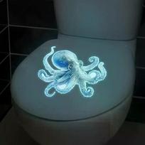 Glow-In-The-Dark Toilet Stickers Blue Octopus Design Self-Adhesive Removable Luminous Wall Stickers Car Stickers Home Decor A
