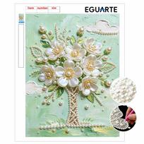 Frameless Pearl Painting Kit Cherry Blossom DIY 3D Bead Art Canvas Relaxing Handmade Craft for Adults Home Decor 30x40cm beige