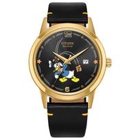 Citizen Disney Donald Duck Eco-Drive Watch AW1789-04W Black Leather Strap Black Dial Men's