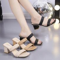 2025 Summer Women's Fairy-Style Chunky Heel Sandals - Fashionable High Heels for Outdoor Wear 41