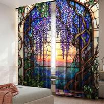 2Pcs Vibrant Stained Glass Wisteria Flower Printed Curtains Beautiful Home Decor For Bedroom Bathroom Living Room Dining Room 60×150cm(23.6×59in)