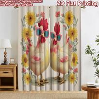 2D flat printing 2pcs Curtain Curtains Sunny Chickens with Glasses Digital Printed Polyester Drapes Festive Curtains Use for 60×150cm(23.6×59in)