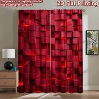 2D flat printing 2pcs Curtain Curtain Red Glowing Cracked Blocks Digital Printed Polyester Drapes Party Decorations Perfect for 60×150cm(23.6×59in)