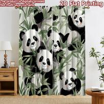 2D flat printing 2pcs Curtain Window Curtains Pandas Eating Bamboo Digital Printed Polyester Drapes All Season Party & Holiday 60×150cm(23.6×59in)