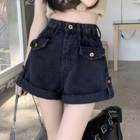 Large Retro Rolled Edge High Waisted Denim Shorts for Women In Summer Loose Wide Leg Pants Spicy Girls' A-line Straight Leg Hot Pants S
