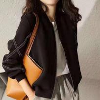 Hong Kong Style Baseball Jacket Black Coat Women Plus Size Slimming Womenswear Autumn Zip Up Cardigan M