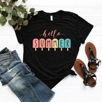 Popsicle Hello Summer T Shirts Family Vacation Outfit Beach Travel Women T Shirts Cotton Tops S