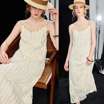 Wudao French Sea Salt Resort Embroidered Strappy Dress XL abrikosas