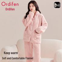 Audiffn Women's Winter Coral Fleece Cardigan Pajama Set 2XL