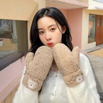 2022 Autumn Winter Women’s Bear Plush Fleece Gloves – Warm, Thickened, Neck-Hanging Mittens for Riding One Size