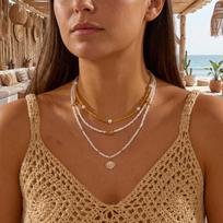 Mermaidcore Fairy 3 Pcs Layered Necklace for Women Girl White Bead Imitation Pearl Cute Gold Color Shell Starfish Summer Jewelry