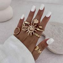 IngeSight.Z 8Pcs/set Fashion Starfish Scallop Open Finger Ring Women Vintage Gold Color Metal Knuckle Joint Ring Couple Jewelry