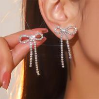 Elegant Rhinestone Bow Tassel Earrings for Women Vibrant Delicate Colorful Crystal Tassel Earrings Party Jewellery Accessories