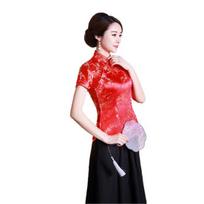 Moteriški Cheongsam marškinėliai Kinietiško stiliaus slyvų raštai Vasaros rudens išskirtinės sagtys stovi apykakle Cheongsam viršutinė dalis vestuvėms XL