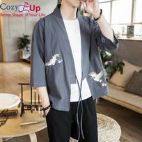 Cozy Up Vyriški kimono megztiniai japoniški kimono tradiciniai paplūdimio ploni jukata vyriški laisvalaikio marškiniai medvilniniai kimono M pilka spalva
