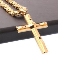 Nerūdijančio plieno kryžminiai karoliai Nukryžiuotasis pakabukas ir karoliai vyrams Vintažinis nerūdijančio plieno vyriškas 6 mm bizantiška grandinėlė 60cm