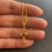 Korea Gold 24K Necklace Gold Plating Cross Necklace for Girls Jewelry Gift Religion 45cm