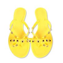 Women New Fashion Women Rivet Flip Flops Comfortable Jelly Sandals Luxury Sandals Women Designers Opened Toe Sexy Sandals Beach 36 geltona