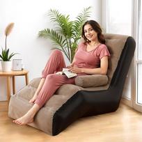 Sofa-kėdė ir pufas, sulankstomas lauko gultas, pliušinė tinginio sofa, 2 viename poilsio lovos komplektas, nešiojamas gultas su oro siurbliu (Ruda-1)