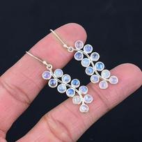 Solid 925 Sterling Silver Moonstone Round Gemstone Handmade Designer Women Dangler Earring Jewelry