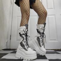 Wedge heel knight boots women's autumn and winter new large size punk style thin high heel thick sole medium tube women's boots 35