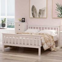 Lit double Lit en bois 140 x 200 cm Lit en bois massif avec sommier à lattes, lit en pin, blanc balta